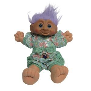 Ace Treasure Vintage 1991 Troll 12" Purple Hair Purple Heart Gem Doll Hard Head
